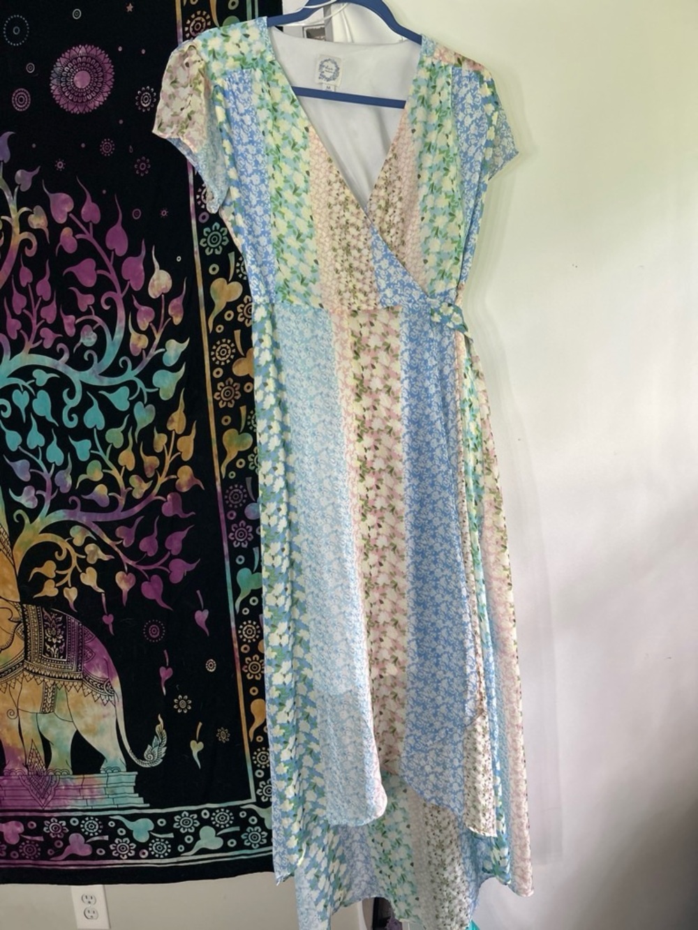 Blue Rain Pastel Floral Asymmetrical Wrap Dress
